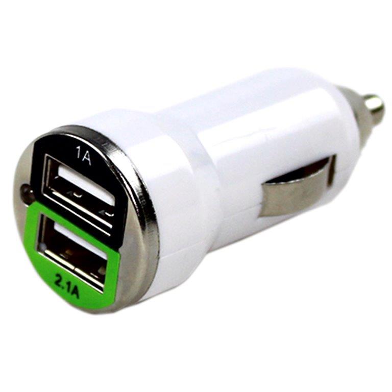 Carregador Automotivo Duplo Entrada 12/24V X Saida 2 Usb 2.1/1A Branco Comp